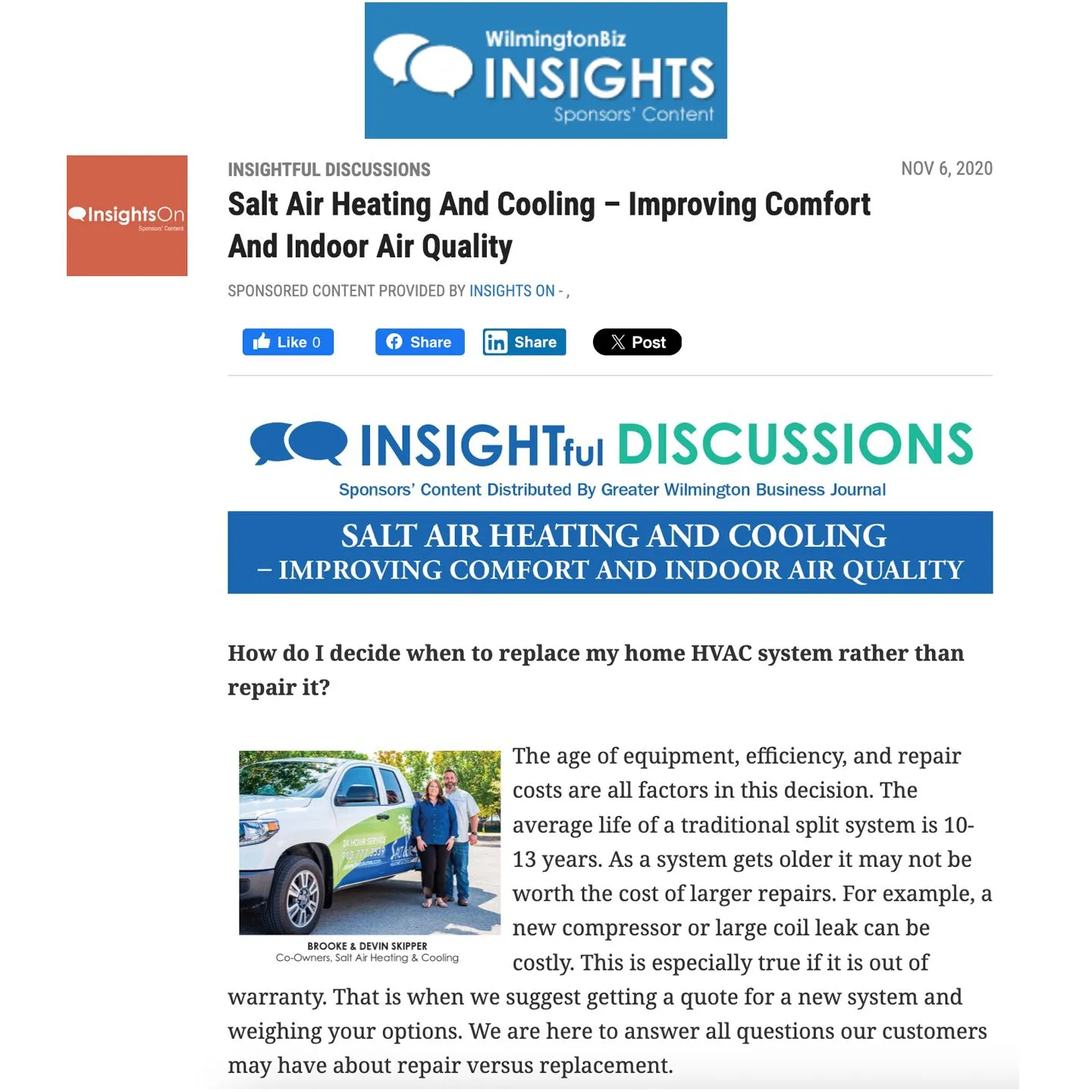 Salt Air article about improving comfort and indoor air quality